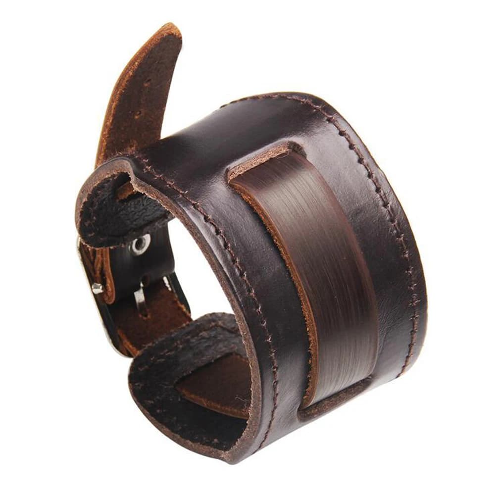 ChimMen-Bracelet en cuir marron pour hommes, bracelets à manchette large, bracelet vintage, bijoux à bricoler soi-même, accessoires, vente en gros, livraison directe