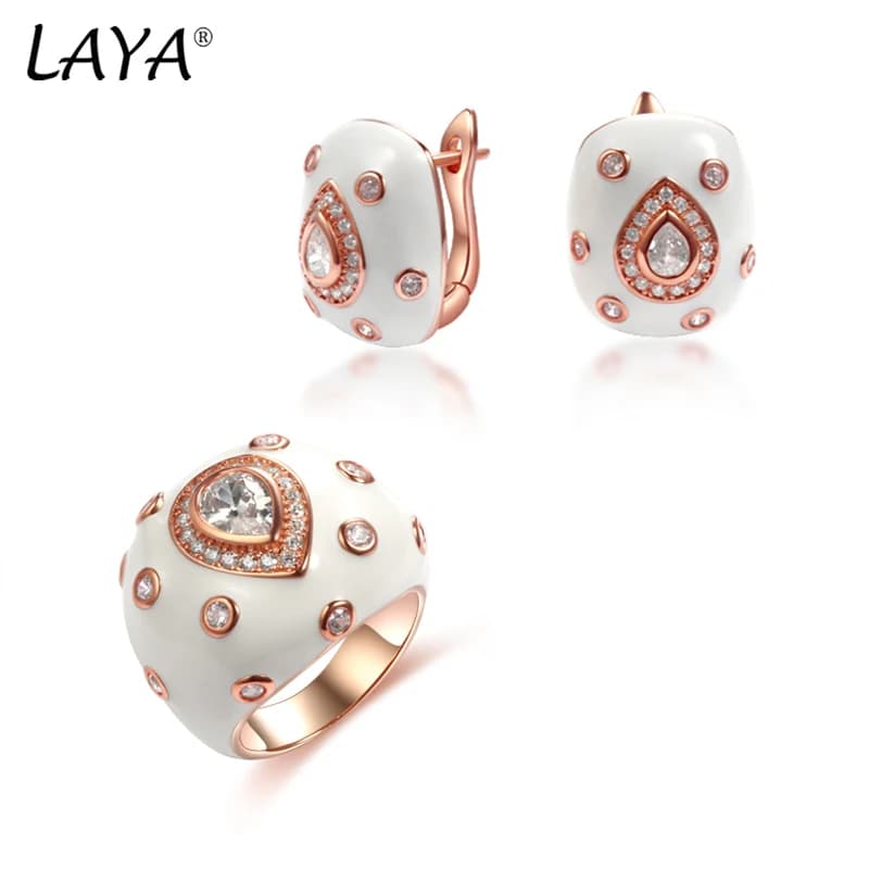 Laya-Boucles d'oreilles clip en émail bleu cristal synthétique pour femme