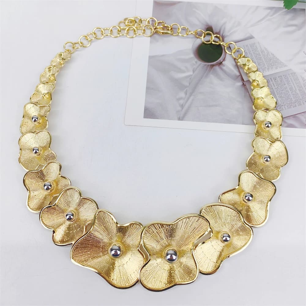 Ensemble de bijoux plaqué or italien, collier, boucles d'oreilles, bracelet, bagues pour femmes, nouvelle mode, haute qualité, cadeaux de mariage
