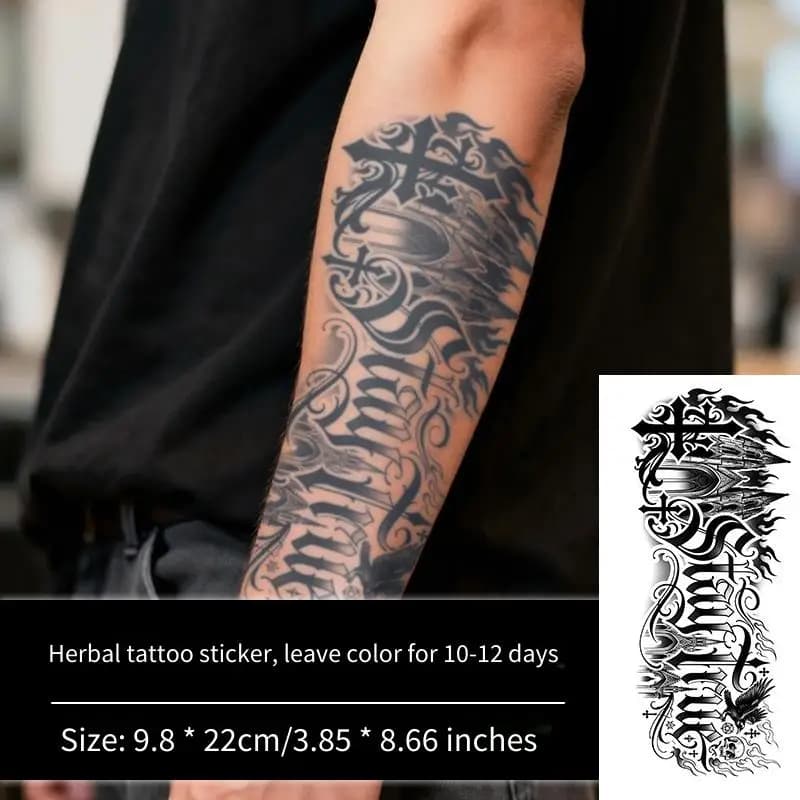 Autocollant de tatouage temporaire gothique style old school, motif herbe, pour hommes et femmes, tatouage au jus à lettrage floral sombre, autocollant corporel à coller A