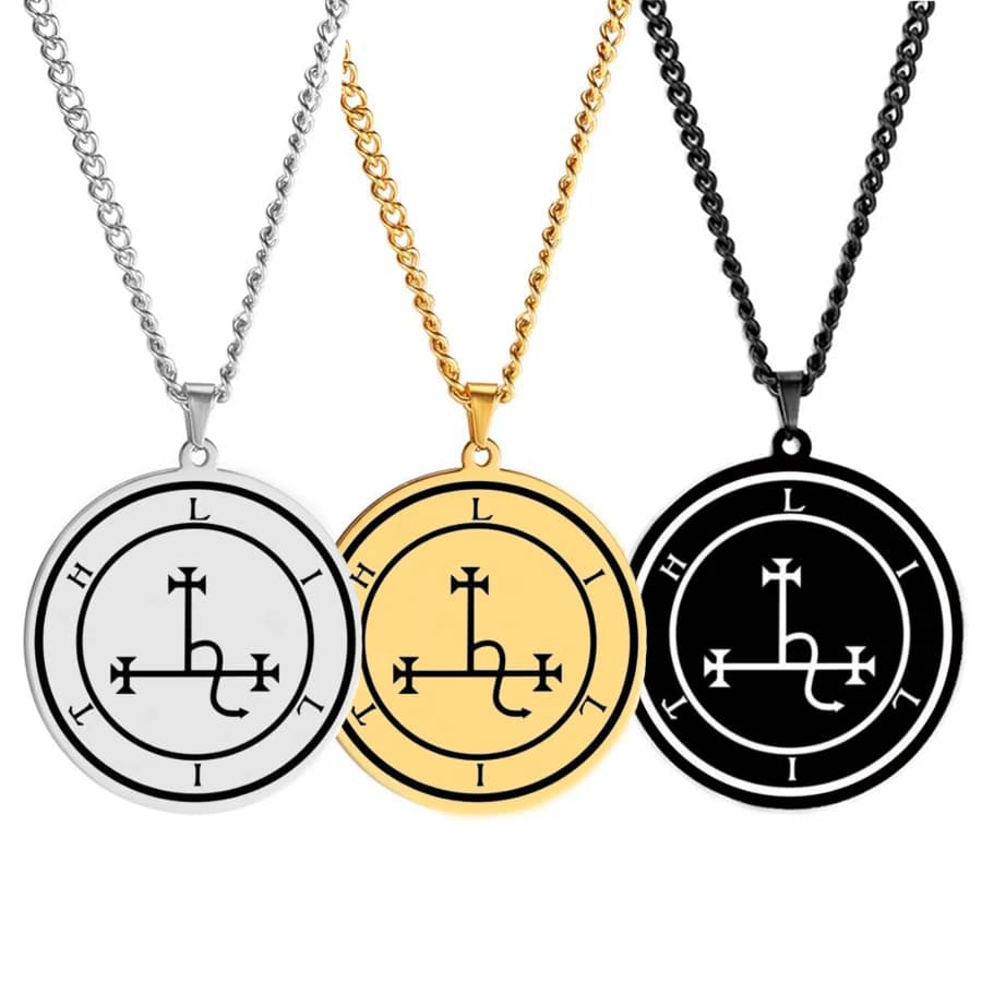 Collier pendentif en acier inoxydable avec sceau Lilith, charme de la déesse de la nuit, sceau de Salomon, amulette sacrée de la Kabbale, talisman Goetia
