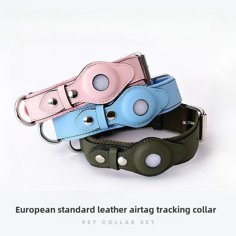 Loudik gros collier de chiot en cuir souple pour Airtag Tracker