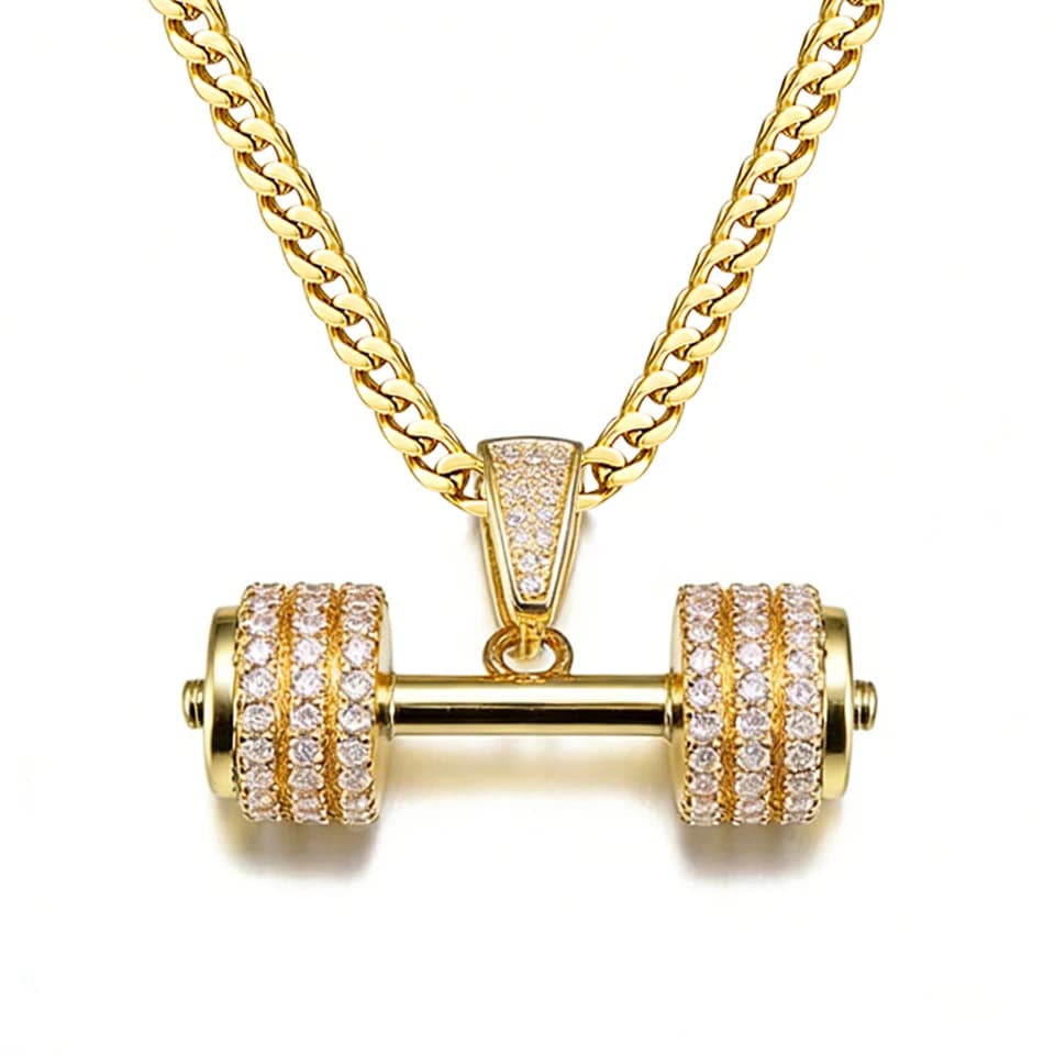 VANAXIN glacé haltère pendentif hommes Hip Hop Fitness musculation collier femmes gymnase décontracté sport bijoux