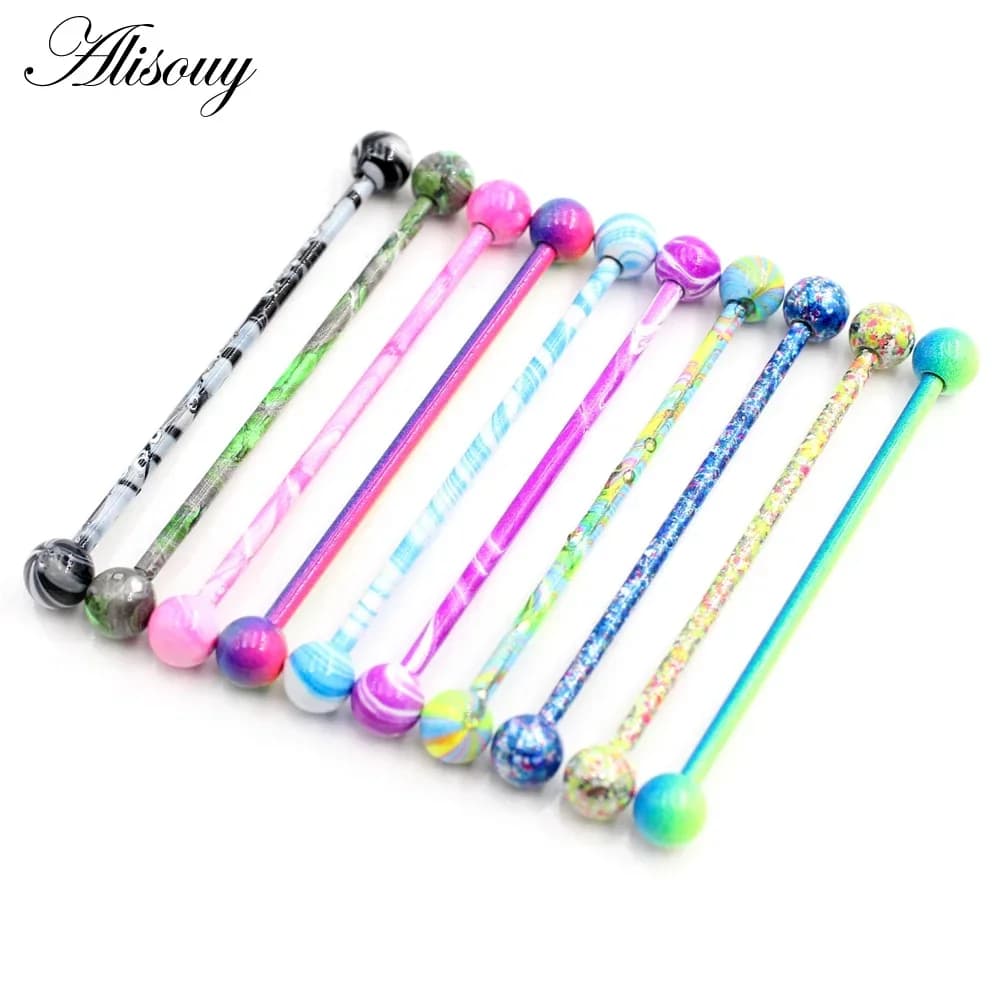 Alisouy-Boucle d'Oreille Longue Droite en Acier Inoxydable, Piercing Industriel, Barre Barbell, Échafaudage, Cartilage Helix, Bijoux, 2 Pièces