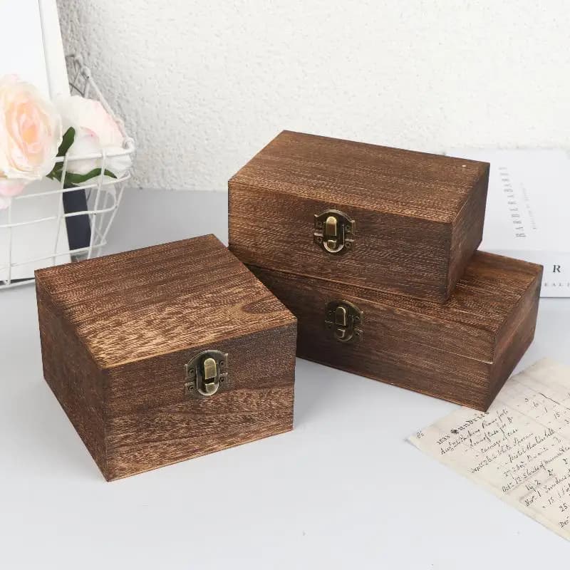 Boîtes en bois d'inspiration vintage avec couvercle, boîte de rangement carrée à charnières pour bijoux et artisanat, pour la décoration de la maison, DIY, fait main, fête des mères