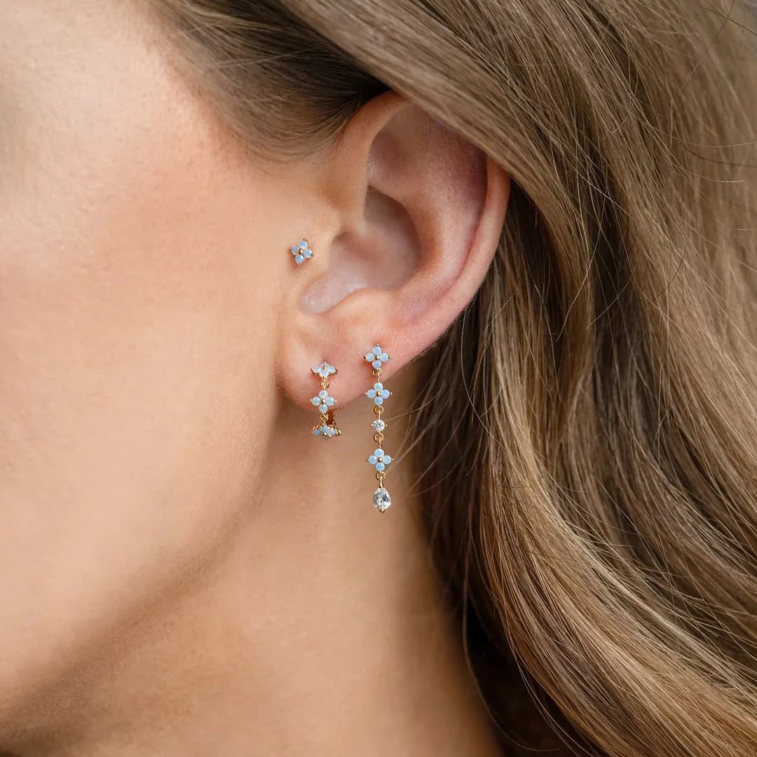 Boucles d'oreilles trèfle couleur or Ins, mode esthétique en forme de C, cerceau en pierre opale pour femmes, accessoires bijoux cadeaux
