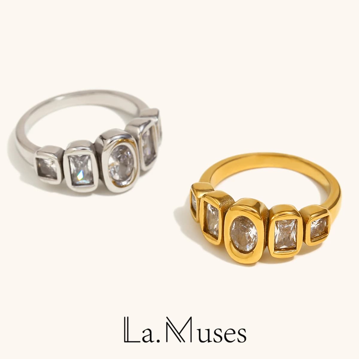 La. Muses – bague géométrique en Zircon brillant pour femmes, en acier inoxydable, plaqué PVD 18K, bijoux à la mode, cadeau