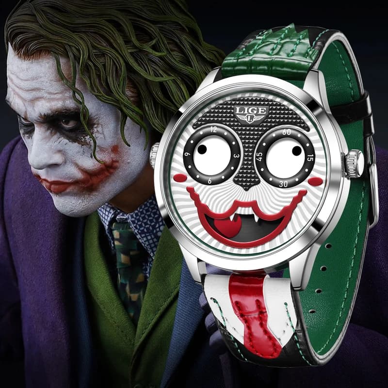 LIGE 2025 montres créatives pour hommes Clown mode montres à Quartz bracelet en cuir étanche montre pour hommes Cool Joker Reloj Hombre