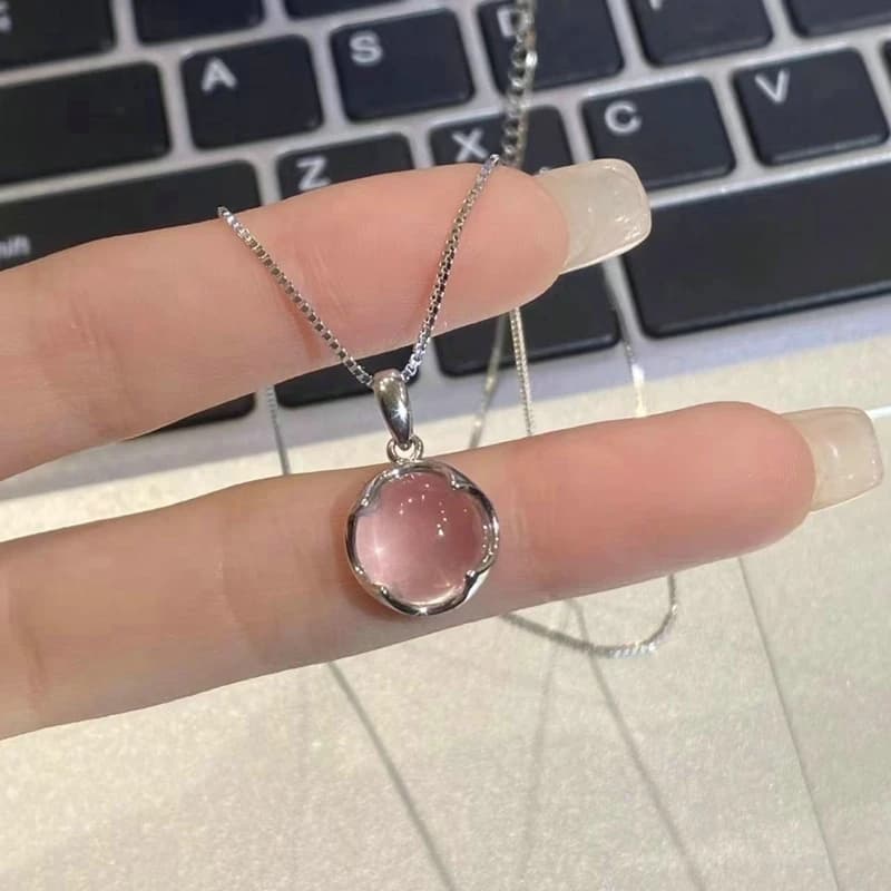 Collier pendentif en cristal rond rose pour femmes, design simple et élégant, mode coréenne, clavicule étoile, cadeaux de bijoux JOJewelry pour filles