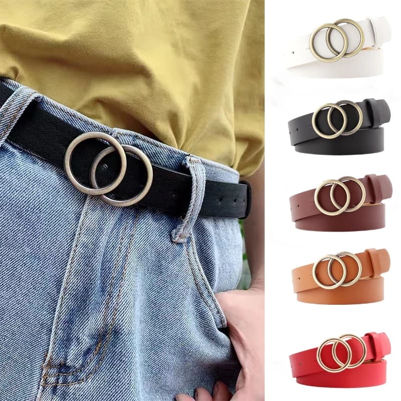 Grand Double anneau cercle boucle en métal ceinture femmes mode ceinture sauvage dames larges sangles en cuir ceintures pour loisirs robe jean