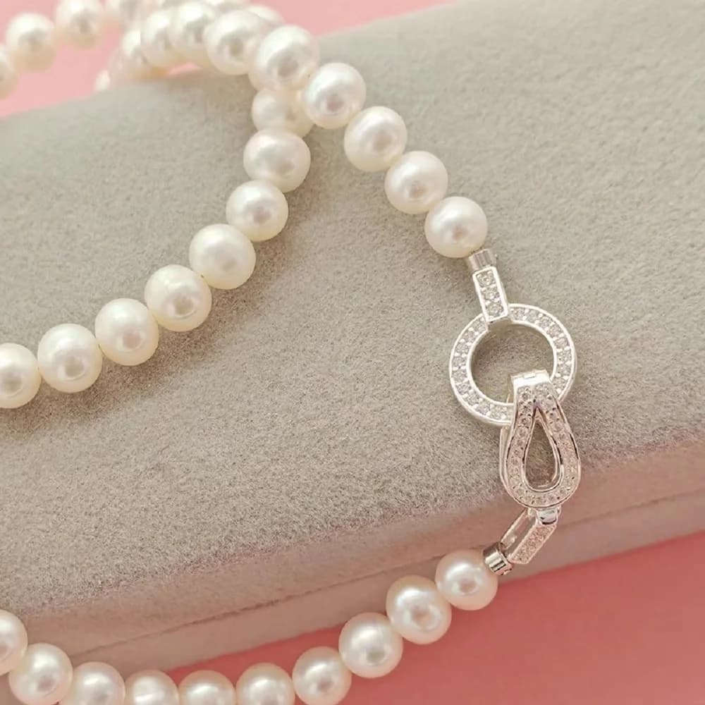 Collier de perles classique, perles naturelles rondes des mers du Sud AAA7-8mm, avec fermoir en argent 925S - 18 pouces