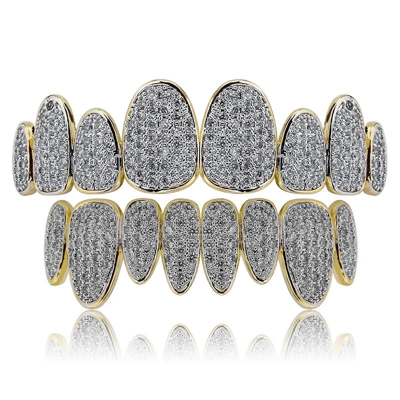 Nouveaux Grillz haut de gamme entièrement sertis de zircons, bijoux dentaires Hip Hop pour hommes et femmes, en laiton