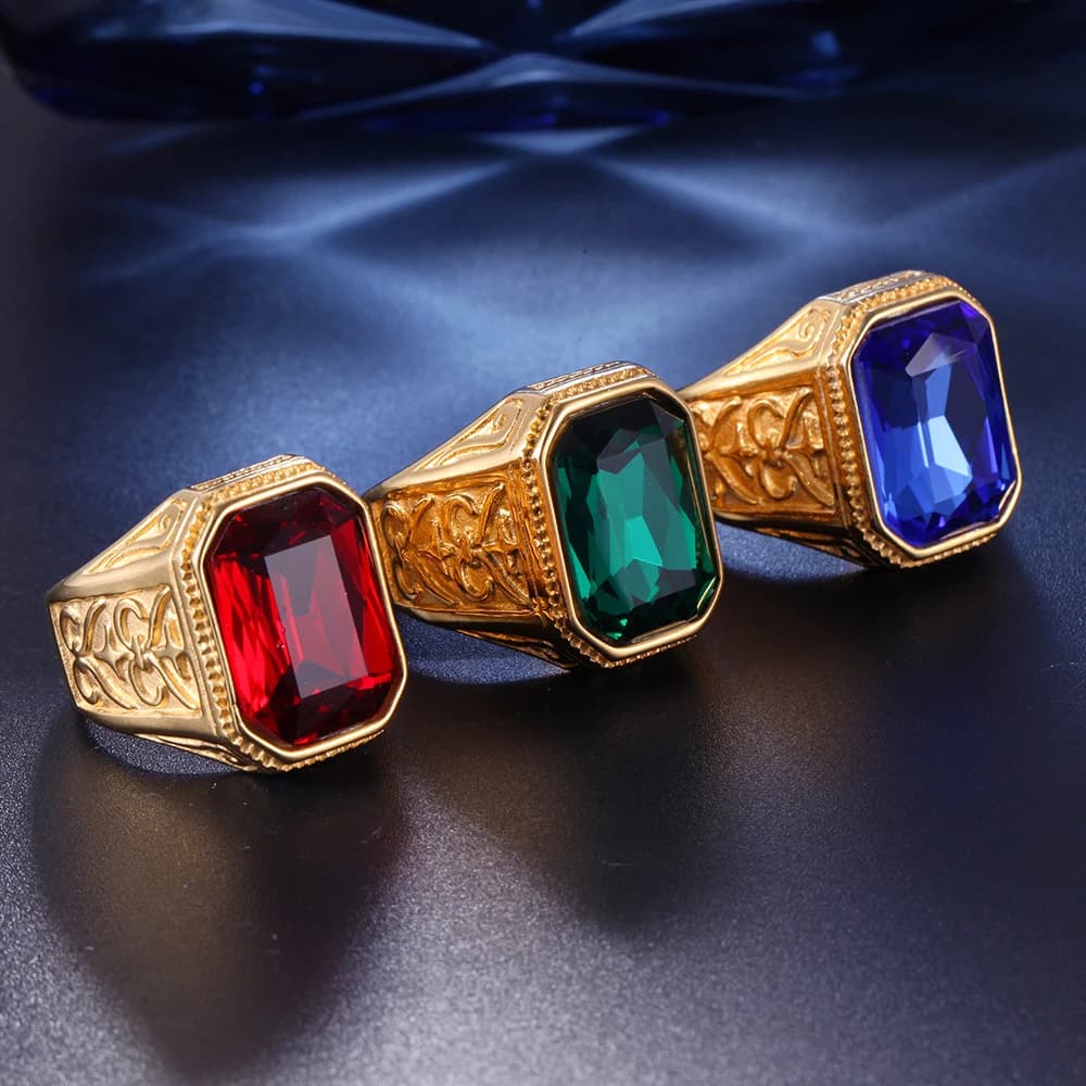 Bague Punk de haute qualité en pierre bleue/noire/rouge pour hommes et femmes, bague de motard en acier inoxydable, bijoux cadeau, livraison directe