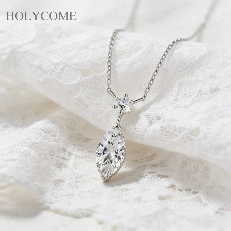 Pendentif Moissanite S925/10K/14K, collier taille marquise et ronde, couleur D, VVS1, bijoux étincelants pour femme, idéal pour les sorties et les tenues.