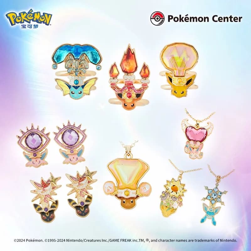 Stock Original Pokémon Umbreon Eevee Leafeon Vaporeon Jolteon Espeon Flareon Glaceon Sylveon modèle collier bague boucles d'oreilles