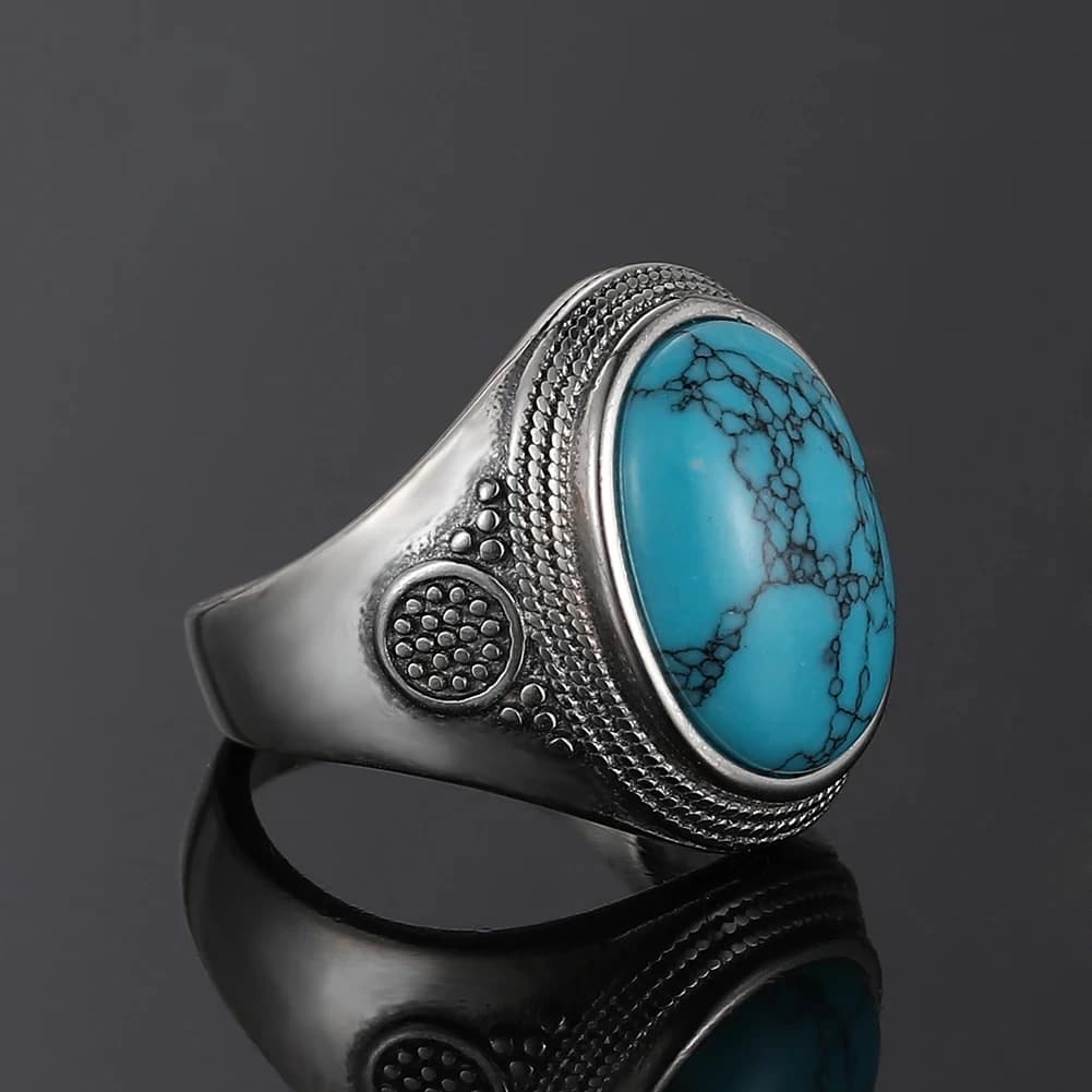 Bagues ovales Turquoise naturelles 10x14MM, bague en argent pour hommes et femmes, bijoux fins de luxe Vintage, cadeau de fête d'anniversaire