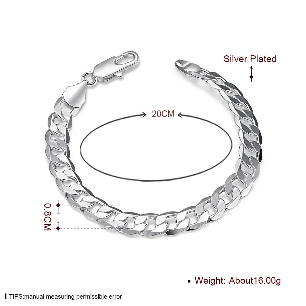 Bracelet plaqué argent pour hommes et femmes, bijoux plaqués argent unisexe pour couples amoureux, style punk, design simple, lien large, 8mm