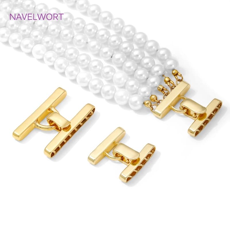 Fermoir de collier multi-brins, connecteur de fermoirs en perles plaqués or 18 carats, fermoirs de verrouillage de fermeture en laiton, accessoires de bijoux à faire soi-même