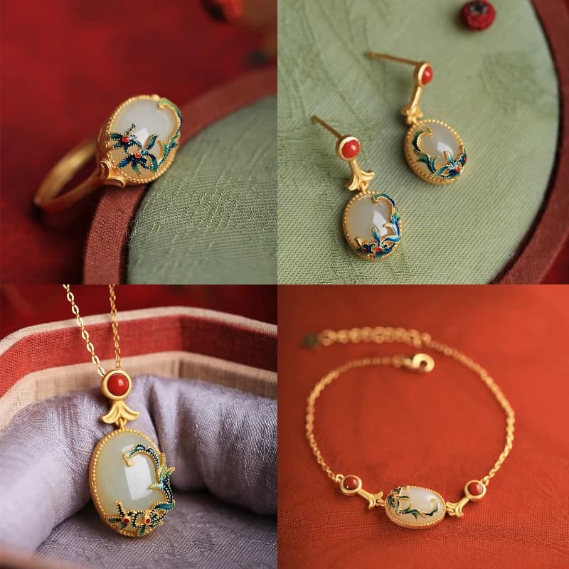 Natural Hotan-Ensembles de bijoux diversifiés pour femmes, artisanat en or des Prairies, fleur en émail, bracelets exquis, boucles d'oreilles de luxe légères, collier