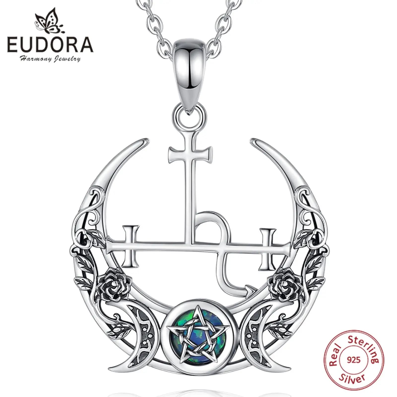 Eudora 925 argent Sterling Lilith lune collier pour femmes homme opale Triple lune déesse amulette pendentif personnalité bijoux cadeau
