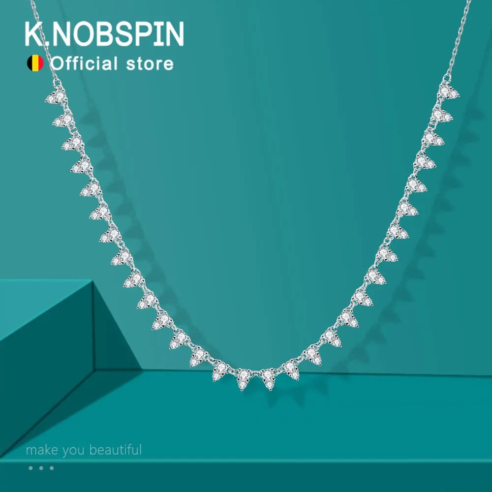 KNOBSPIN – collier de Tennis Moissanite couleur D, 2mm/3mm, chaîne en argent Sterling s925 de 18 pouces, colliers de mariage pour femmes, bijoux fins