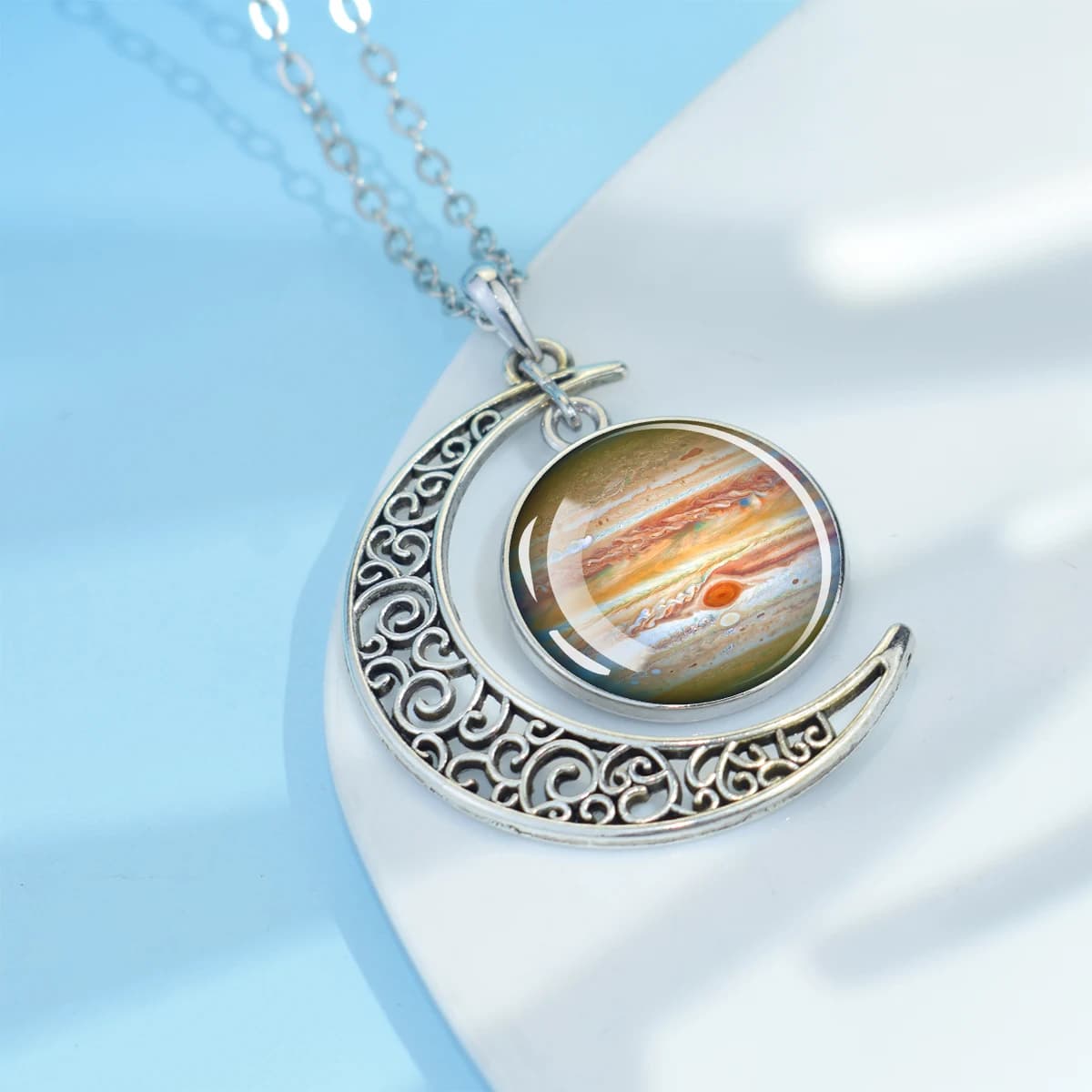 Collier Cabochon dôme en verre saturne