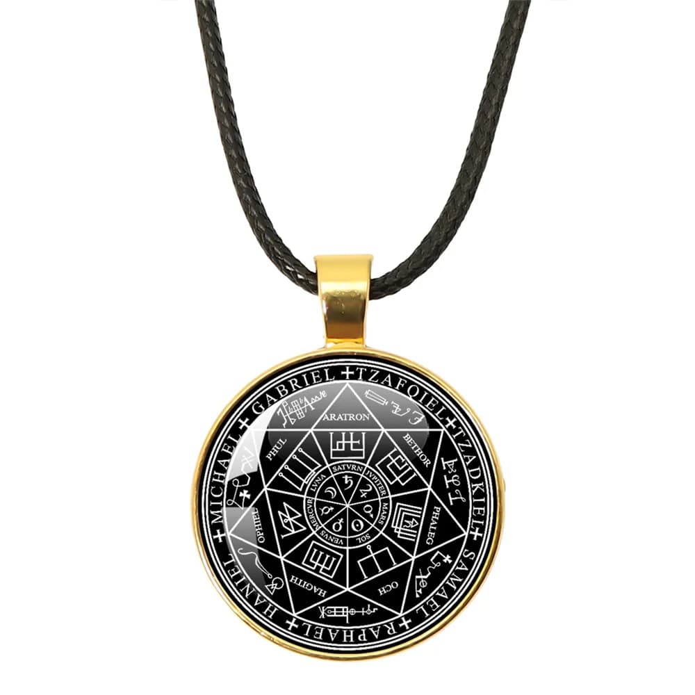 Collier en corde de cuir avec médaille sceau des sept archanges
