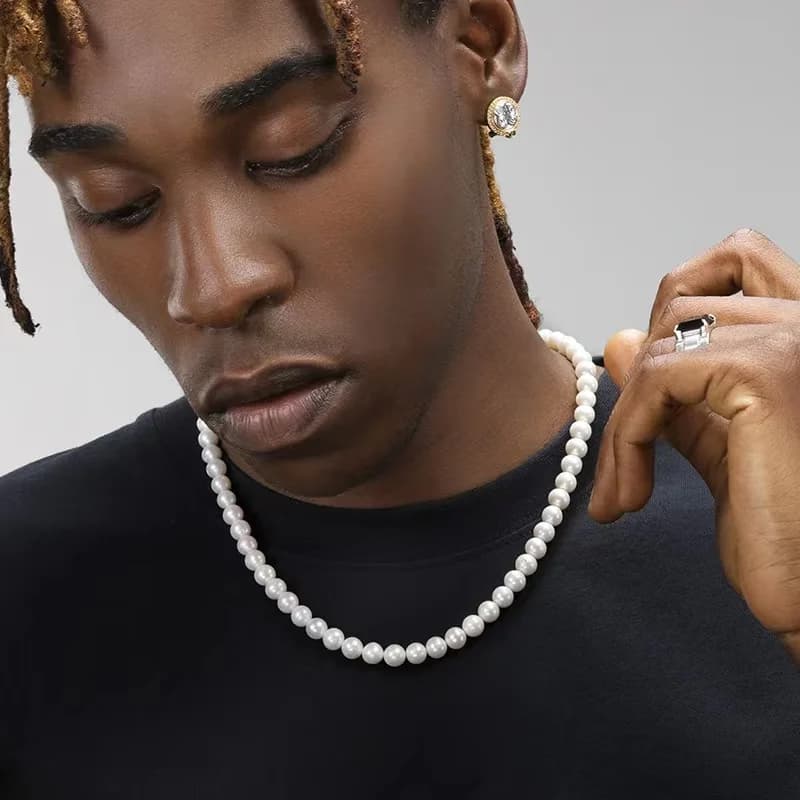 Collier de perles d'imitation de roche pour hommes