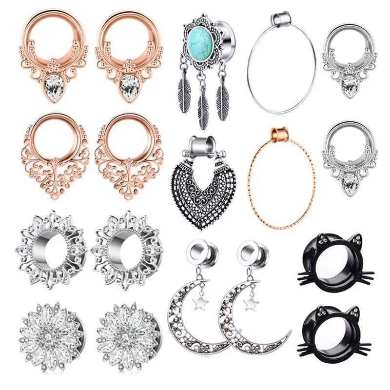 Extenseur d'oreille, Piercing corporel, bijoux, 2 pièces, bouchons d'oreille en acier inoxydable, Tunnel de chair évasé unique, civière d'oreille en cristal de 2-31mm