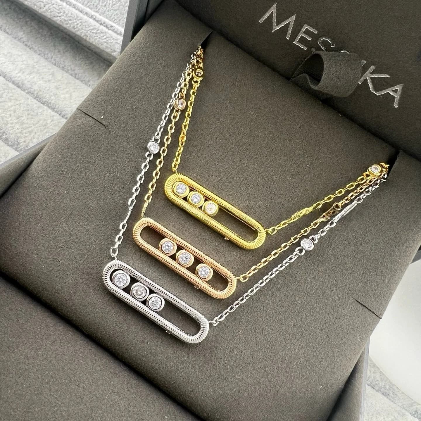 Nouveau Collier Coulissant pour Femme à Trois Diamants Brossés