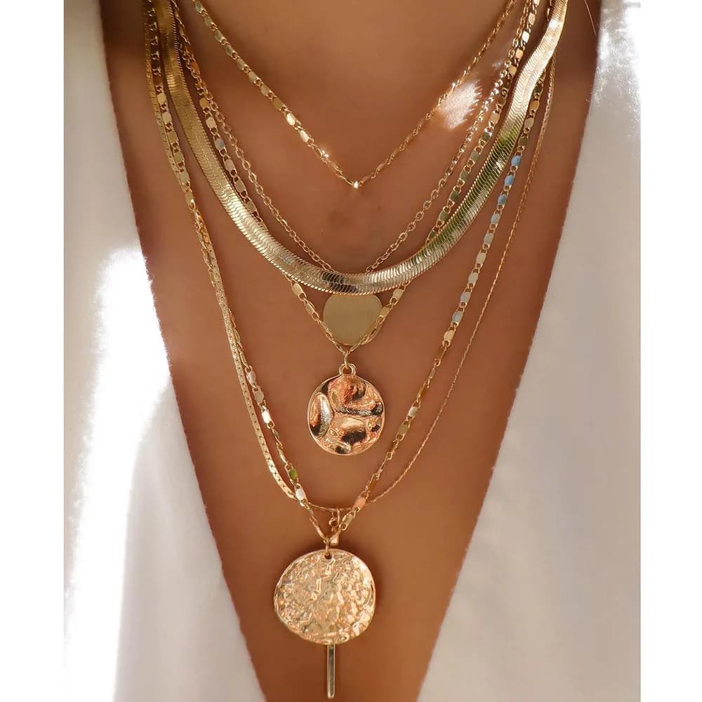 Collier Vintage couleur or pour femmes, plusieurs Styles, tendance, pendentif disque multicouche, nouveaux tendances, ensemble de bijoux cadeaux