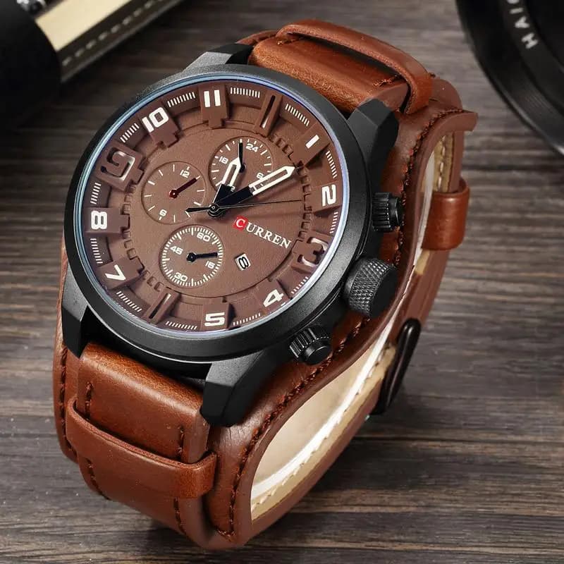 Montre pour homme haut de gamme et élégante avec calendrier multifonctionnel et bracelet en cuir, adaptée aux tenues professionnelles et décontractées, polyvalente et tendance pour les étudiants, le c