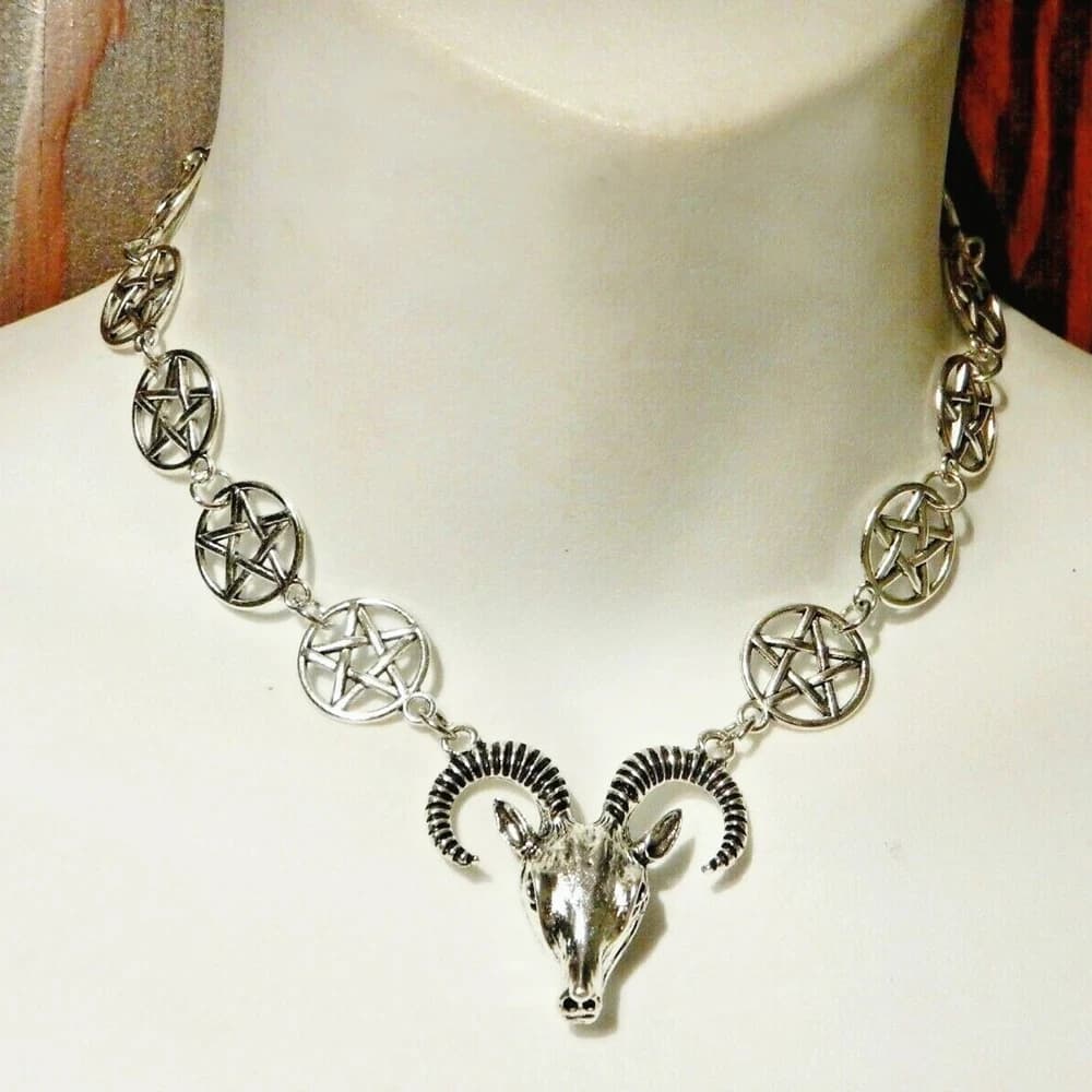 Collier ras du cou tête de chèvre, collier Ram et Pentagram JONecklace, collier Baphomet, Wicca gothique, occulte satanique, collier de chèvre sorcière