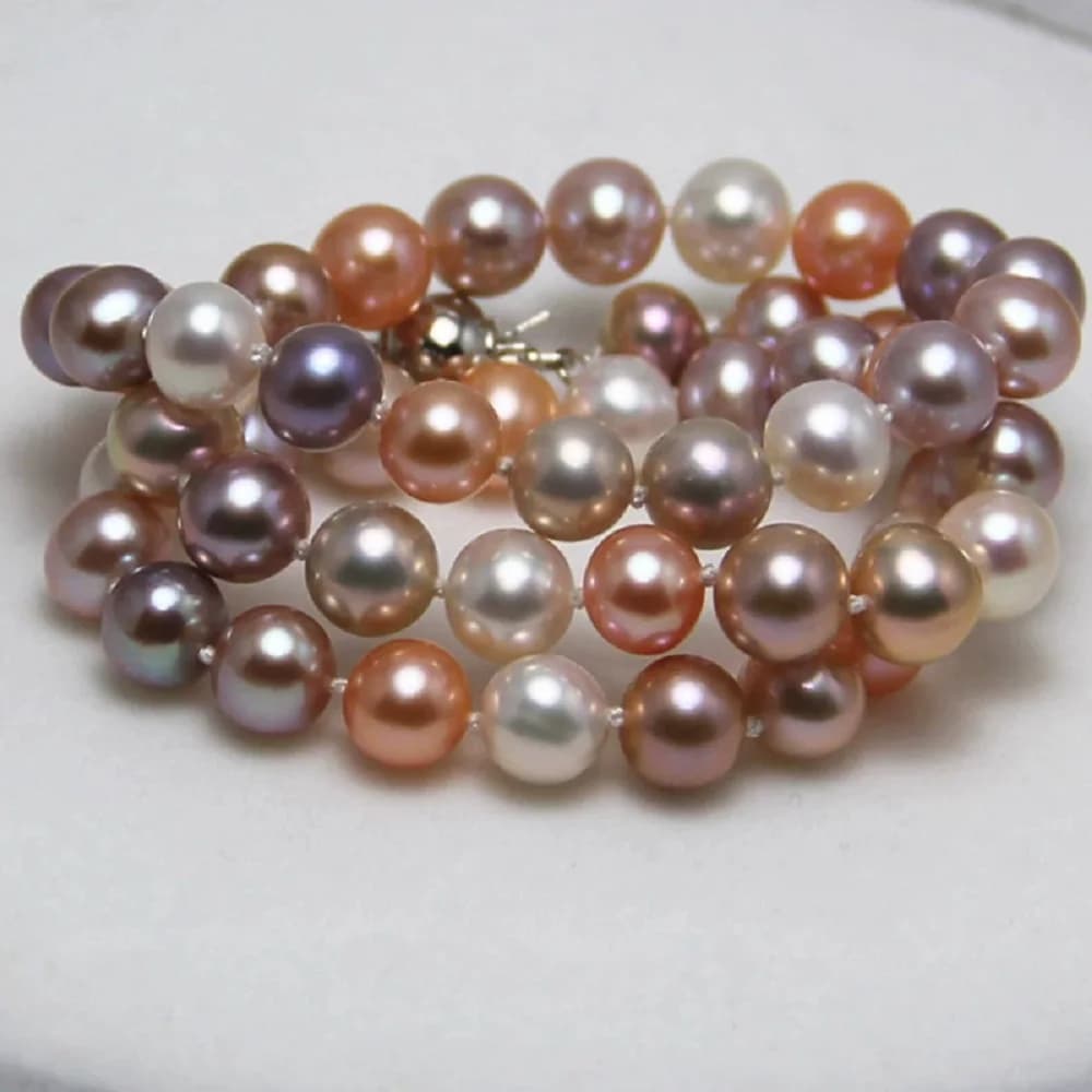 Collier de perles naturelles multicolores des mers du Sud AAAA 9-10 mm 18 pouces - 925s