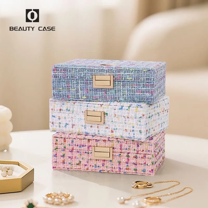 Boîte à bijoux rose de luxe grande capacité, spéciale pour les artistes maquilleurs, étui de rangement pour accessoires capillaires, boucles d'oreilles, colliers