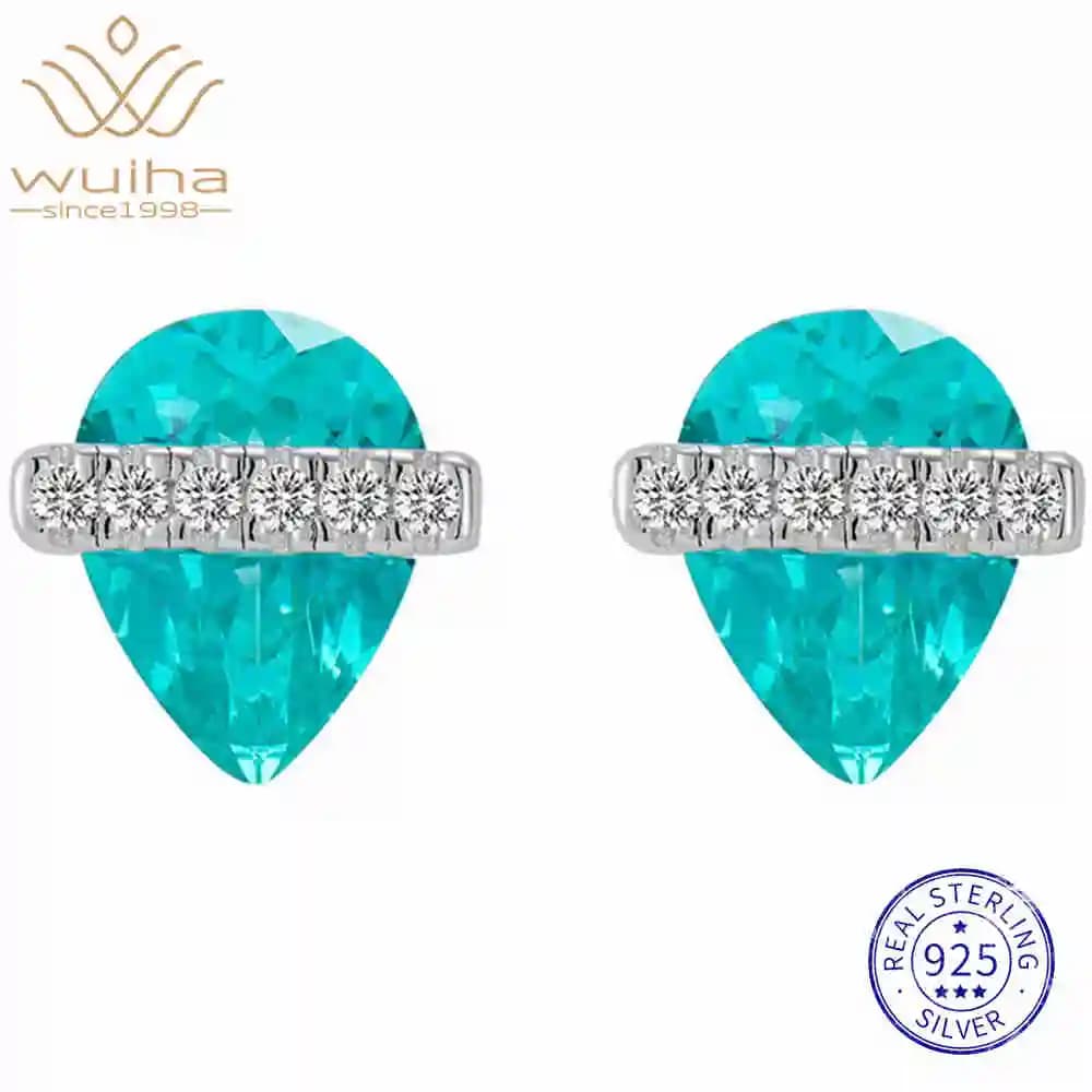WUIHA Vintage 925 en argent Sterling poire coupe laboratoire saphir Paraiba diamants à haute teneur en carbone pierres précieuses boucles d'oreilles bijoux fins