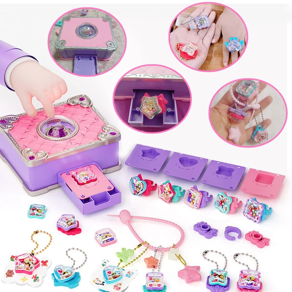 Chriyungel Kit de fabrication de bijoux à bricoler soi-même pour filles Bracelets magiques 3D bagues porte-clés coffret artisanal créatif cadeau d'anniversaire de noël pour enfant