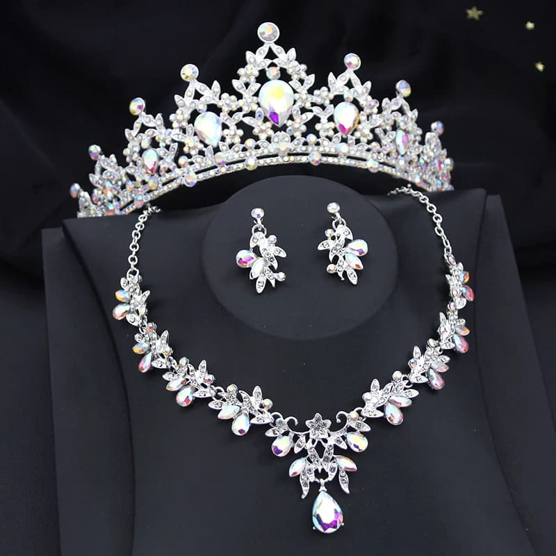 Parures de bijoux Princesse Couronne Rose pour Femme – Diadèmes, Colliers et Boucles d'oreilles pour Fêtes, Bals de Promo, Mariages et Anniversaires