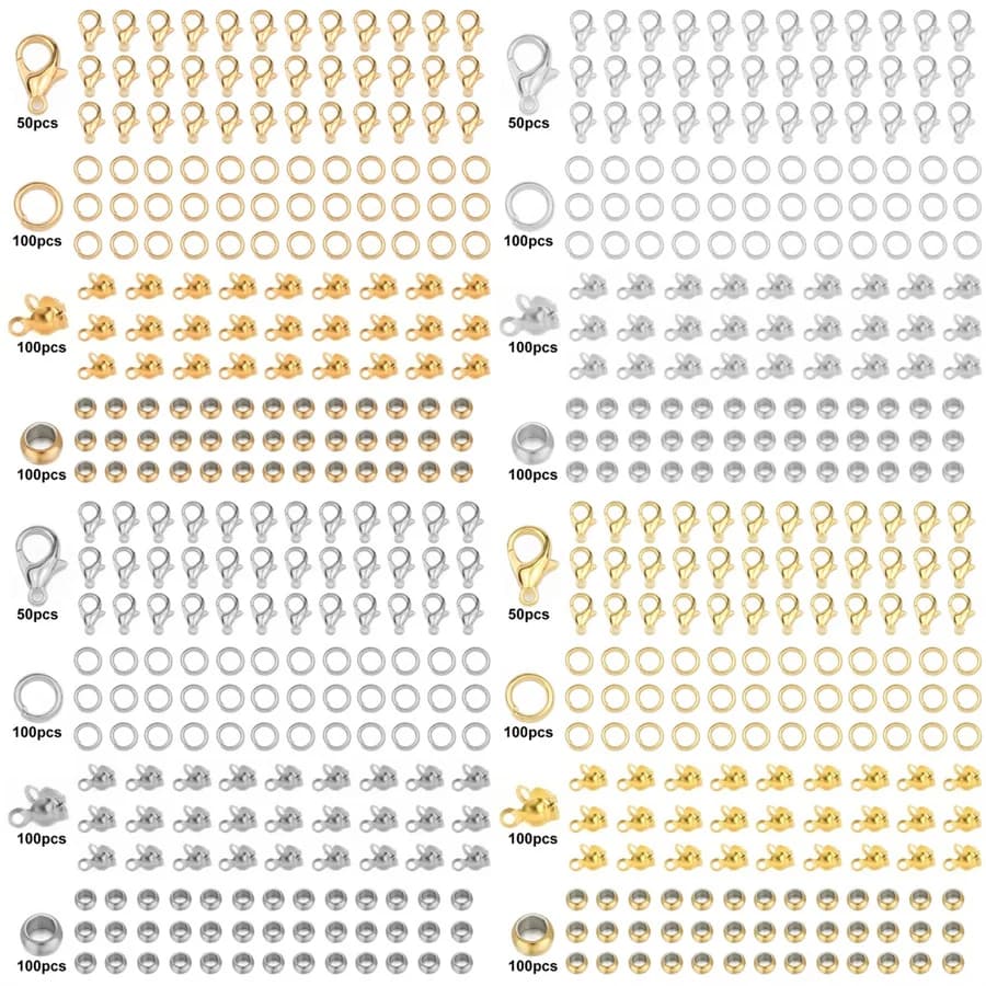 Boîte de matériel exécutif de bijoux de document d'or, fermoir ster corrigé, ensemble d'anneaux de saut ouverts, résultats faits à la main, accessoires de bracelets de bricolage