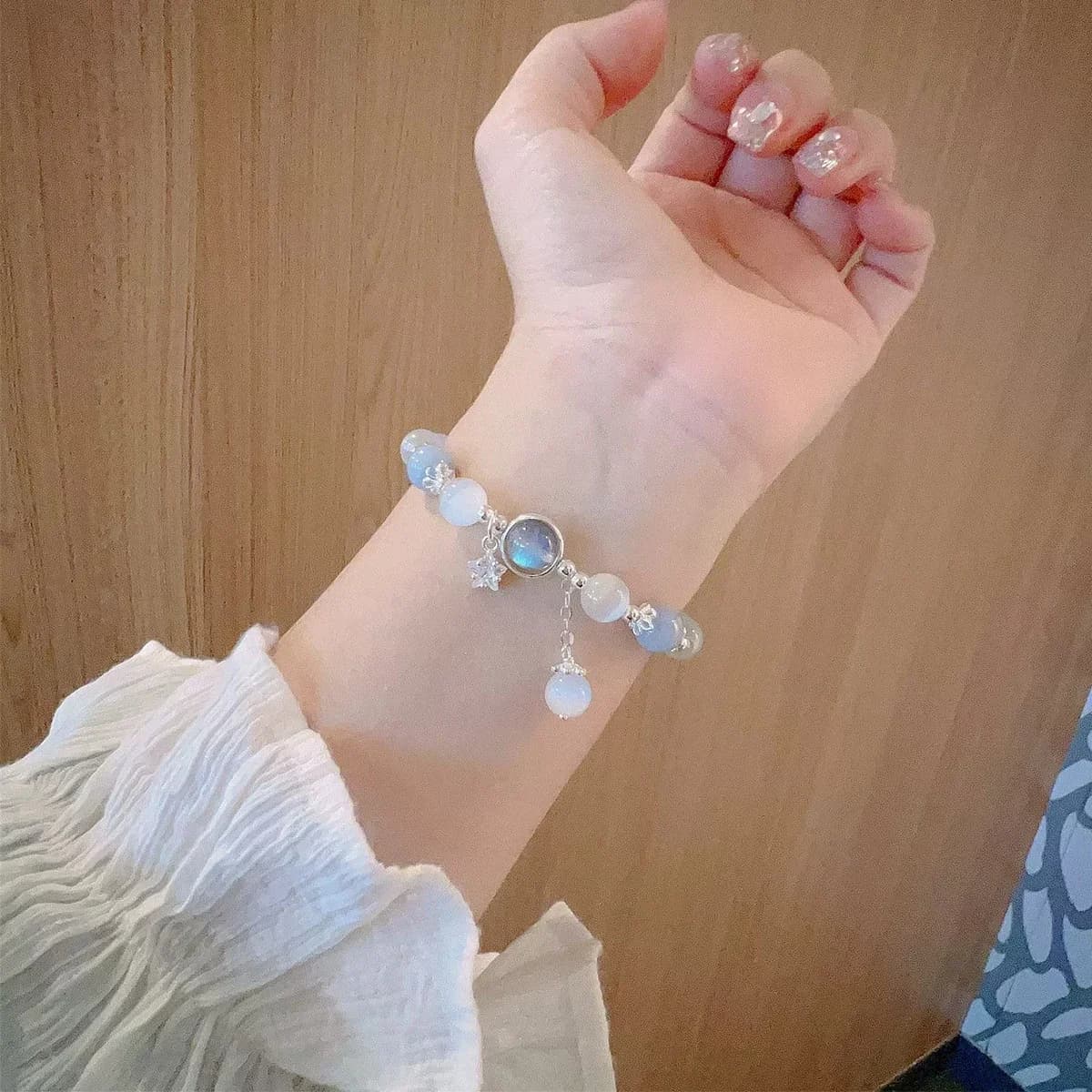 Nouveau Unique rêveur bleu pierre de lune oeil de chat pendentif cristal perle Bracelet fête bijoux cadeau pour les femmes