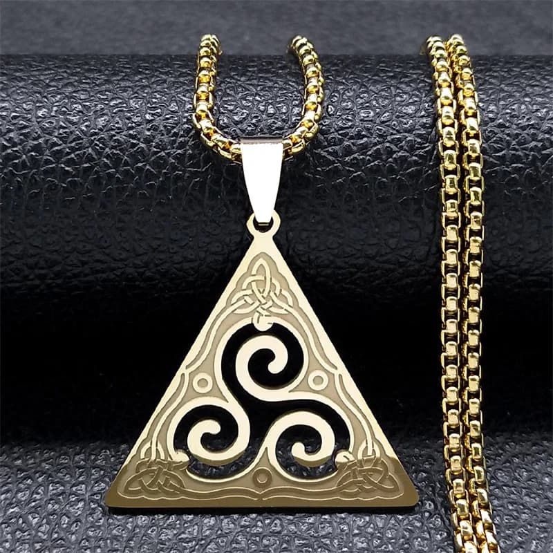 Collier Triskele celtique Triskelion pour femmes/hommes en acier inoxydable couleur or Triquetra sorcière trinité noeud bijoux bruja N8060S02