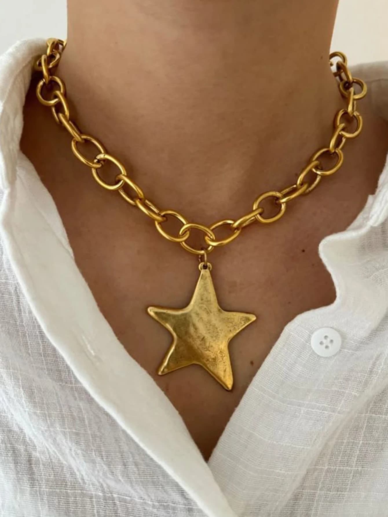 Collier pendentif pentagramme à chaîne épaisse Vintage, bijoux pour femmes, accessoire de fête rétro