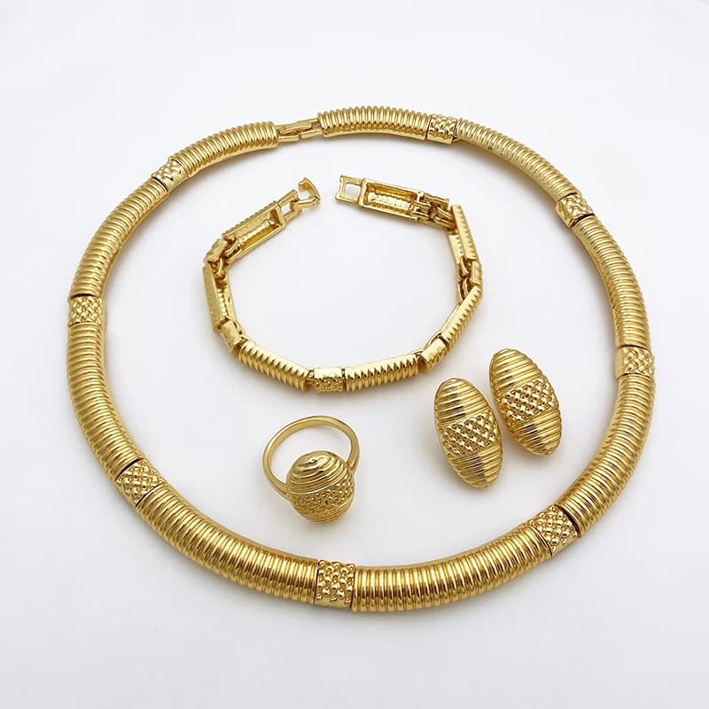 Ensembles de bijoux plaqués or 18 carats pour femmes, qualité de luxe, collier, boucles d'oreilles, bracelet, bague, Dubaï, africain, documents