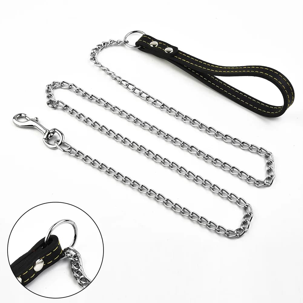HarNISSAN-Laisse de contrôle de bain en métal avec poignée en cuir, laisse en fer pour chien, fournitures pour animaux de compagnie, colliers JODog