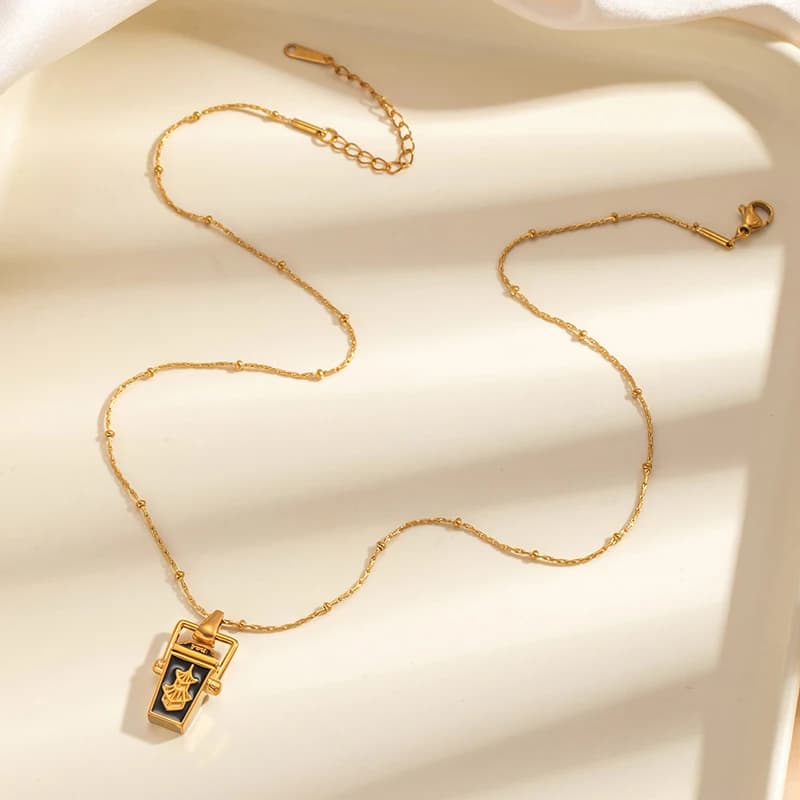 ANENJERY Collier pendentif boîte au trésor en émail en acier inoxydable 316L pour femme, bijoux de luxe vintage de niche, cadeaux en gros