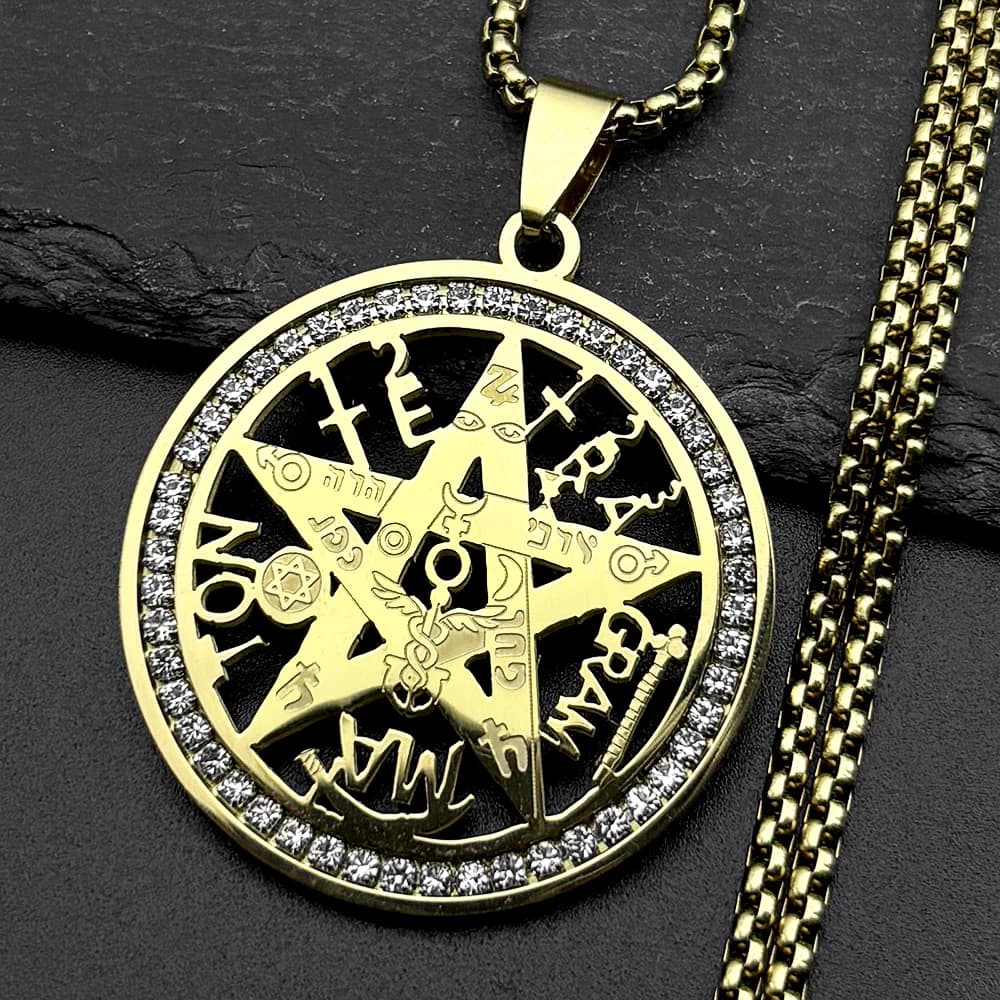 Collier Tetragrammaton en hébreu juif pour femmes et hommes, en acier inoxydable, avec strass, étoile pentagramme, talisman, chaîne, bijoux, cadeau