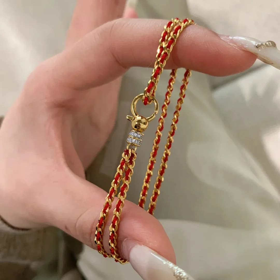 Nouveau dans Simple Double couche point diamant chaîne exquis Bracelet charme petite corde rouge Bracelets pour femme fête bijoux cadeau