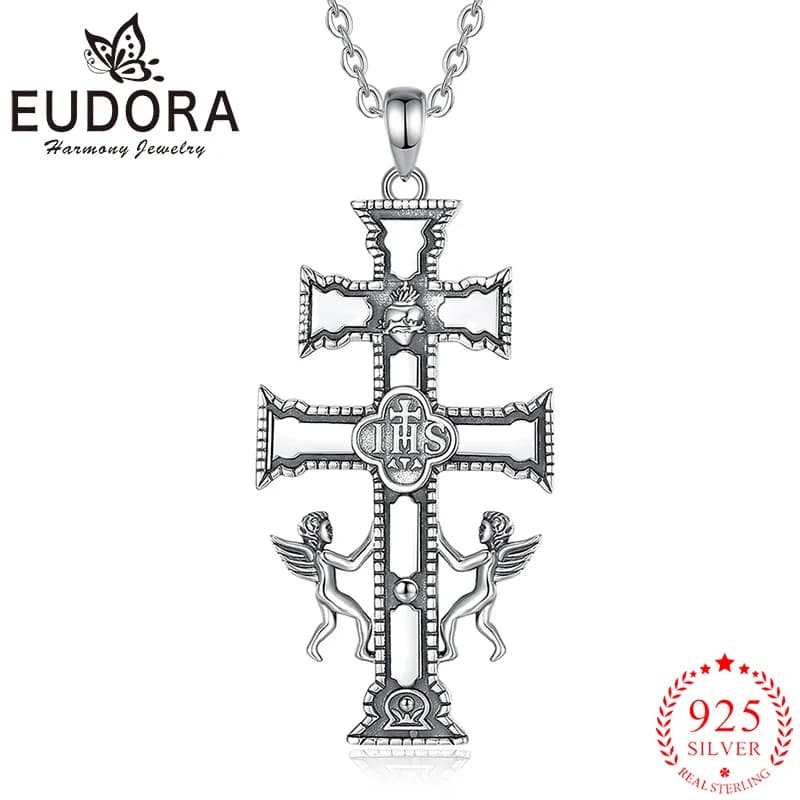 Eudora-Collier croix Caravaca en argent regardé 925 pour hommes et femmes