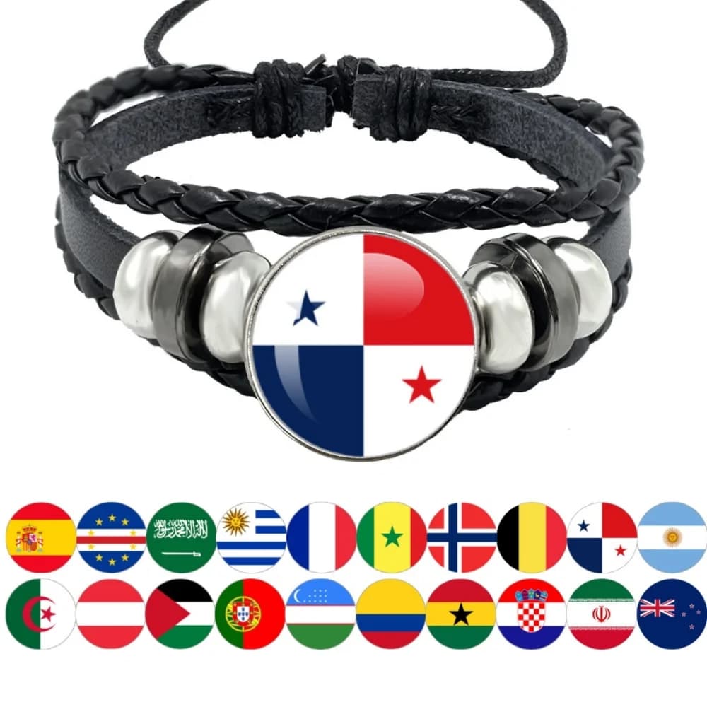 Bracelet drapeau National sénégal français norvège algérie autriche portugais tissé multicouche Bracelet en cuir noir bijoux cadeau