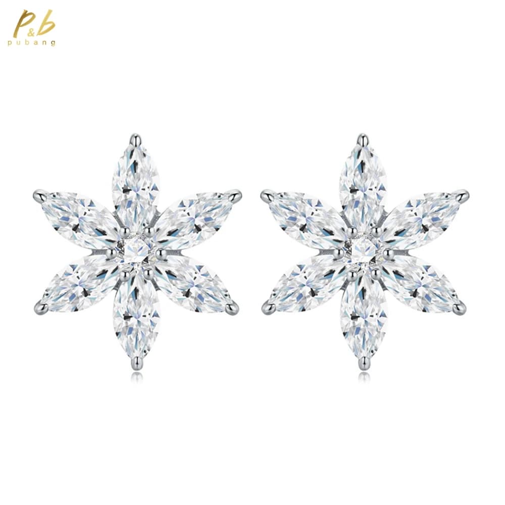PuBang – boucles d'oreilles en argent Sterling 925, bijoux fins, couleur 3EX VVS1 D, coupe Marquise, véritable diamant Moissanite, fleur, vente en gros